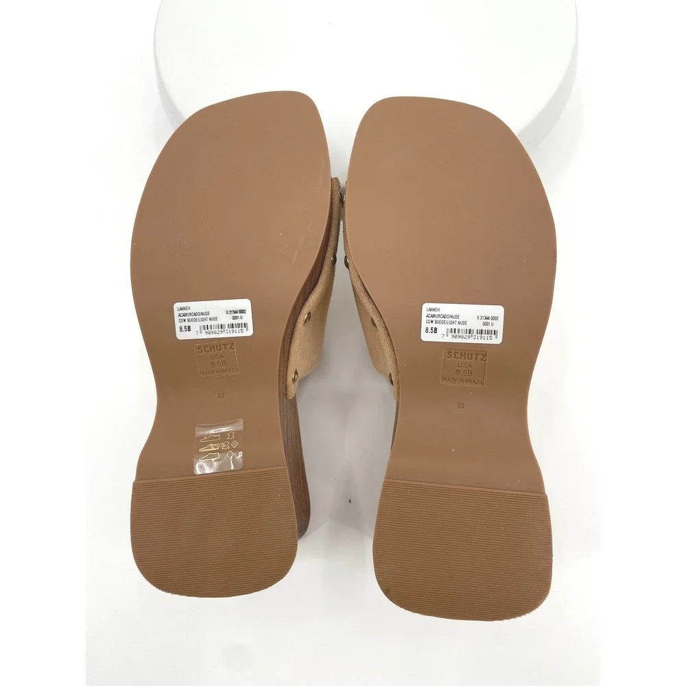 Schutz Lanneh Wedge Sandals‎ Womens 8.5B Nude Suede Platform Boho Studded Mules